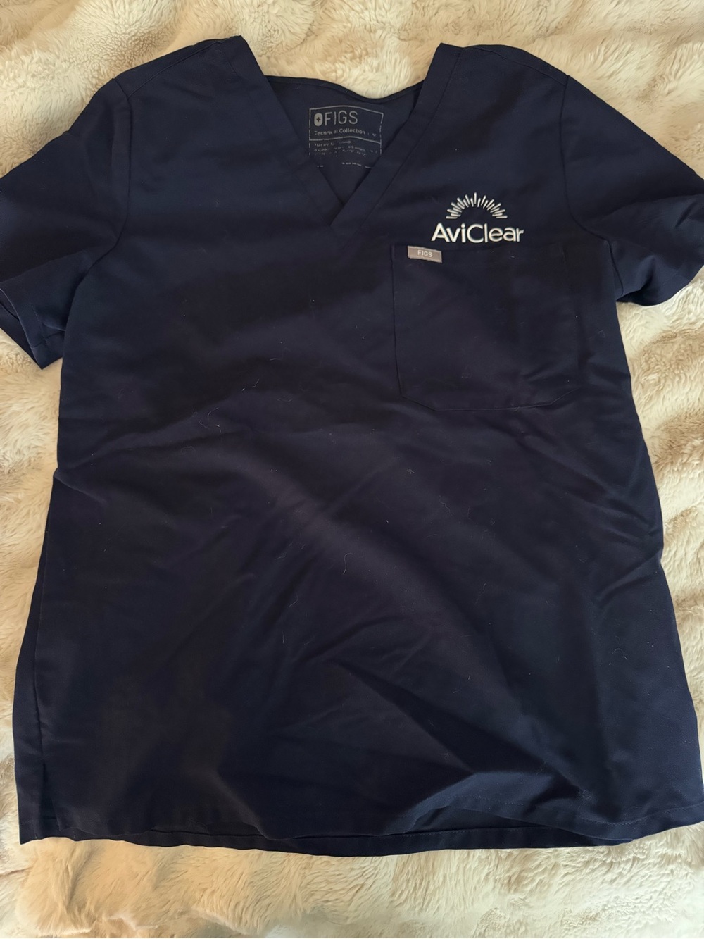 Figs Navy Women's V-Neck Scrub Top with AviClear Embroidery